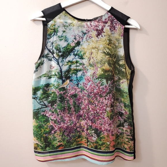 Zara - Sheer Bird and Flower Print Top - Size S - Picture 1 of 9